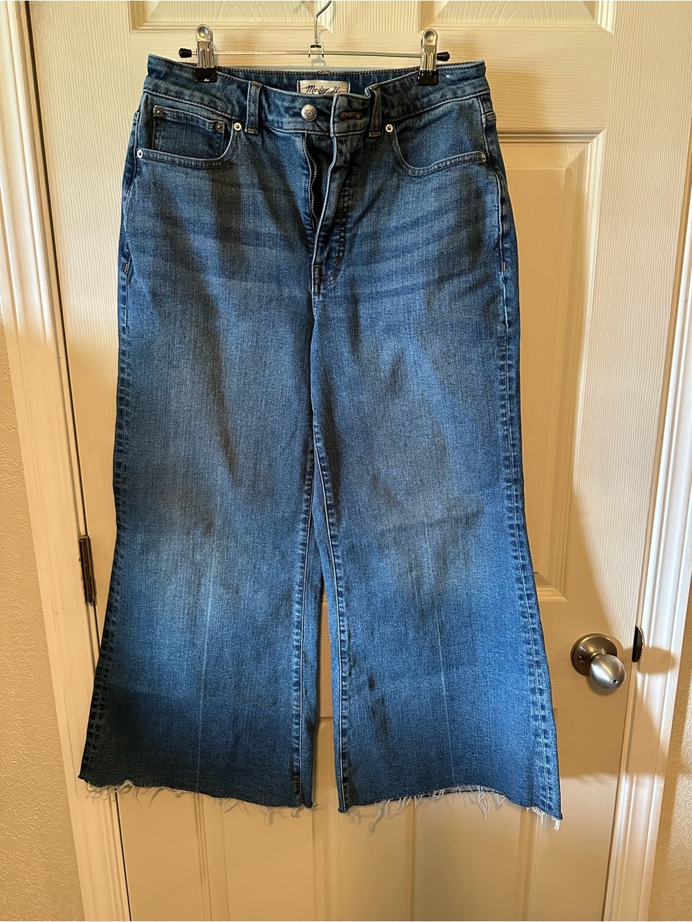 Madewell Blue Wide-Leg Frayed Hem Jeans